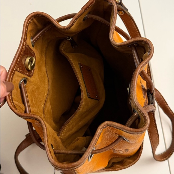 Patricia Nash Brindisi Distressed Brown and Tan Leather Drawstring Bag - Picture 13 of 13